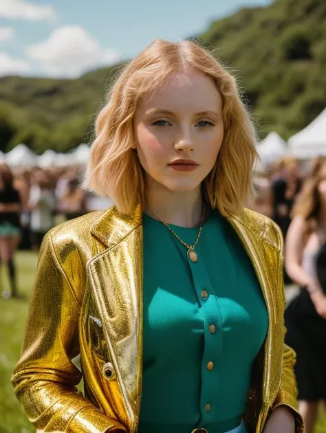 fashion editorial style, emma laird, 20 years old, 1girl, solo, looking at viewer, fashion photography of a stunning young woman, vibrant crowd , The scene unfolds outdoors, in a lush field, bathed in the warm and golden glow of natural sunlight, psychedelic, bright and vibrant, short hair, with psychedelic hues that channel the festival's spirit, authenticity, scenic masterpiece, art by YellowBelly, Iconic Portrait, fashion photography, celebrity portrait, intimate,bold colors, dynamic pose, unexpected juxtapositions, striking and memorable image, (face freckles:0.8), dramatic lighting, bold colors, cinematic quality, (cinematic lighting:1.1), (Canon EOS-1D X Mark II:1.2), <lyco:Emma_laird_LyCORIS:1.0> <lora:epi_noiseoffset2:1> <lora:epiCRealismHelper:1>, RAW photo, subject, 8k uhd, dslr, soft lighting, high quality, film grain, Fujifilm XT3, RAW candid cinema, 16mm, color graded portra 400 film, remarkable color, ultra realistic, textured skin, remarkable detailed pupils, realistic dull skin noise, visible skin detail, skin fuzz, dry skin, shot with cinematic camera, high fashion, trendy, stylish, editorial, magazine style, professional, highly detailed
