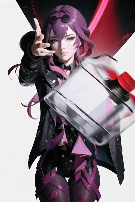 Highly detailed, High Quality, Masterpiece, beautiful, <lora:EminemThrowingAFatRatMeme:1>, IncursioThrowingAFatRat, grenade, 1girl, Kafka, purple eyes, jacket, <lora:Char_HonkaiStarRail_Kafka:1>
