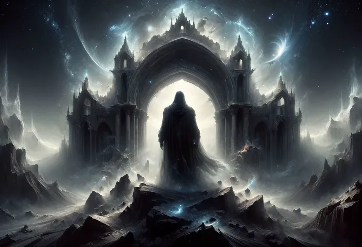 <lora:add-detail-xl:1.5>
<lora:[LoRA] Planets:1>
fantastic, realism, gothic,
light like in Rembrandt paintings, IMAX quality, 8k, shot on IMAX fisheye, detailed, elegant, perfection, dramatic light, 
((composition of the paintings Beksinski)),
[film color], 
with a perspective that dramatizes creation of a new galaxy, [big universal bang], (new galaxy),
In outer space, the initial stage of absorption of a 
new galaxy,
Gothic arch frames the edges,
portrait,
(ghost man look at the viewer from a creation of a new galaxy), on top of a meteorite mountain, around a collapsing meteorite covered in billowing dust, ((zoom out)),