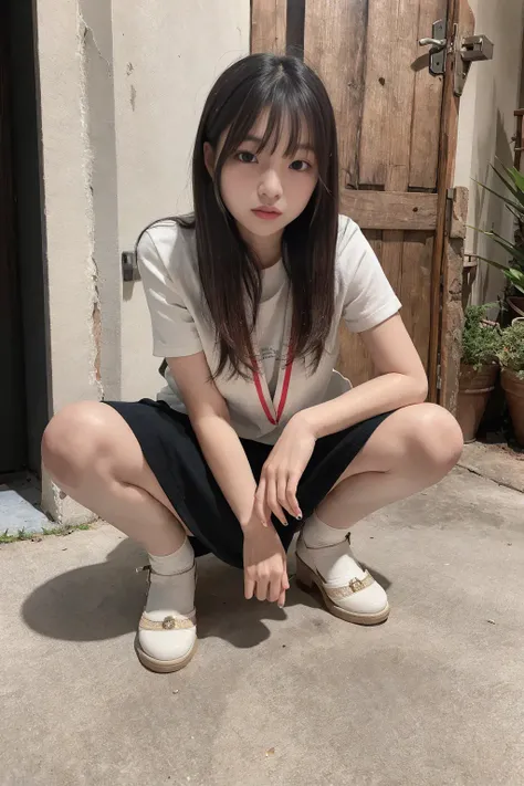 best quality, masterpiece, high res, 1girl, beautiful detailed face, squatting, <lora:jk_v1:0.6> <lora:koreanDollLikeness_v10:0.2>