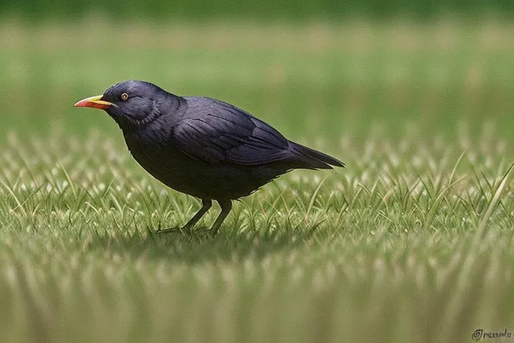 eurasian blackbird, grass, <lora:eurasian blackbird-000010:0.5>