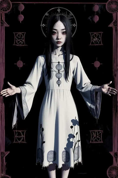 <lora:CHA Sadako TheOnryoS-10DBDV8:0.6> sadako pale skin dress, ultra-detailed intricate masterpiece professional (bokeh:0.6)  4k (highlights and shadows:0.4)
<lora:ST occult Dark_Tarot:0.8>