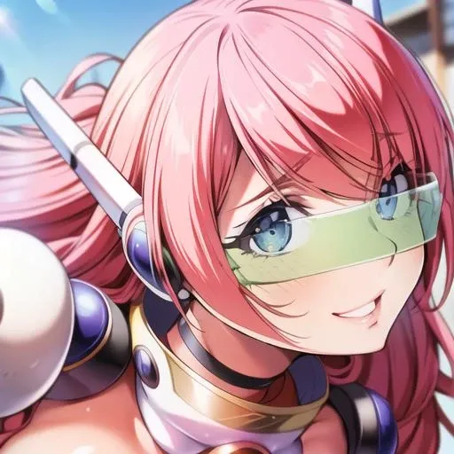 <lora:Mary_Asahina_MightyWife-KK77-V1:0.7>,Green headset eyewear, mask on her face,
 bangs,pink hair,Long Hair,Blue_eyes,
1 girl, 20yo,Young female,Beautiful Finger,Beautiful long legs,Beautiful body,Beautiful Nose,Beautiful character design, perfect eyes, perfect face,expressive eyes,perfect balance,
looking at viewer,(Focus on her face),closed mouth, (innocent_big_eyes:1.0),Light_Smile,
official art,extremely detailed CG unity 8k wallpaper, perfect lighting,Colorful, Bright_Front_face_Lighting,shiny skin, 
(masterpiece:1.0),(best_quality:1.0), ultra high res,4K,ultra-detailed,
photography, 8K, HDR, highres, absurdres:1.2, Kodak portra 400, film grain, blurry background, bokeh:1.2, lens flare, (vibrant_color:1.2),professional photograph, 
(Beautiful,large_Breasts:1.4), (beautiful_face:1.5),(narrow_waist),