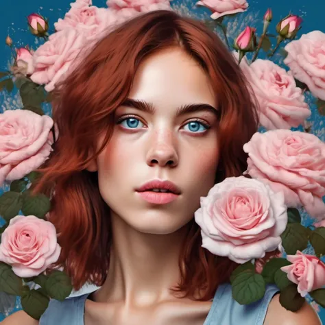 <lora:olivia_vinten_xl_lora:1> olivia vinten woman (Masterful Digital Artwork:1. 3) of (Ultra detailed:1. 3), (raw photo ((ultra-detailed)), close-up fashion portrait of a lady, angelic face, ((ultra-detailed)), ((photo)), black tank top, pink eye shadows, roses and flowers, ((ultra-detailed)), auburn hair color, blue eyes, soft focus