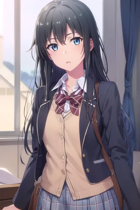 yukinoyukinoshita, <lora:yukino yukinoshita s2s3-lora-nochekaiser:1>,
yukino yukinoshita, black hair, blue eyes, long hair, ahoge, (small breast:1.2),
BREAK blazer, cardigan, jacket, plaid, plaid skirt, school uniform, skirt, sobu high school uniform,
BREAK indoors, classroom,
BREAK looking at viewer, (cowboy shot:1.5),
BREAK <lyco:GoodHands-beta2:1>, (masterpiece:1.2), best quality, high resolution, unity 8k wallpaper, (illustration:0.8), (beautiful detailed eyes:1.6), extremely detailed face, perfect lighting, extremely detailed CG, (perfect hands, perfect anatomy),