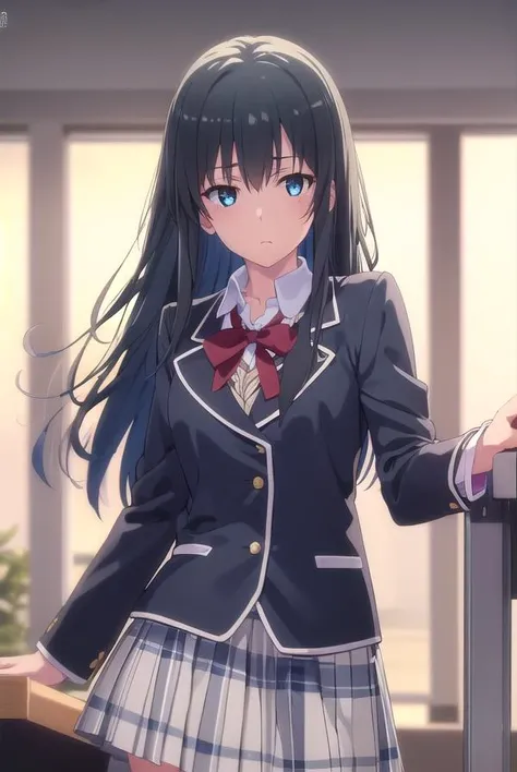 yukinoyukinoshita, <lora:yukino yukinoshita s2s3-lora-nochekaiser:1>, 
yukino yukinoshita, black hair, blue eyes, long hair, ahoge, (small breast:1.2),
BREAK blazer, cardigan, jacket, plaid, plaid skirt, school uniform, skirt, sobu high school uniform,
BREAK indoors, classroom,
BREAK looking at viewer, (cowboy shot:1.5),
BREAK <lyco:GoodHands-beta2:1>, (masterpiece:1.2), best quality, high resolution, unity 8k wallpaper, (illustration:0.8), (beautiful detailed eyes:1.6), extremely detailed face, perfect lighting, extremely detailed CG, (perfect hands, perfect anatomy),
