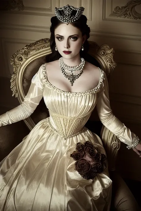 A stunning color portrait photograph of a beautiful woman Style-Princess:0.3 in a victorian era castle, a crown on her head, highly detailed  <lora:gothicNoir_gothicNoir:0.7>