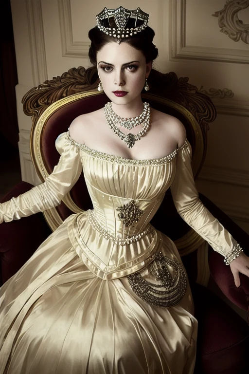 A stunning color portrait photograph of a beautiful woman Style-Princess:0.4 in a victorian era castle, a crown on her head, highly detailed <lora:gothicNoir_gothicNoir:0.6>