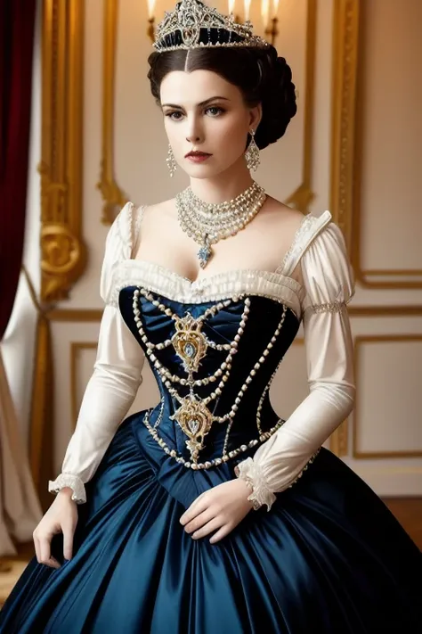 A stunning color portrait photograph of a beautiful woman Style-Princess:0.8 in a victorian era castle, a crown on her head, highly detailed  <lora:gothicNoir_gothicNoir:0.2>