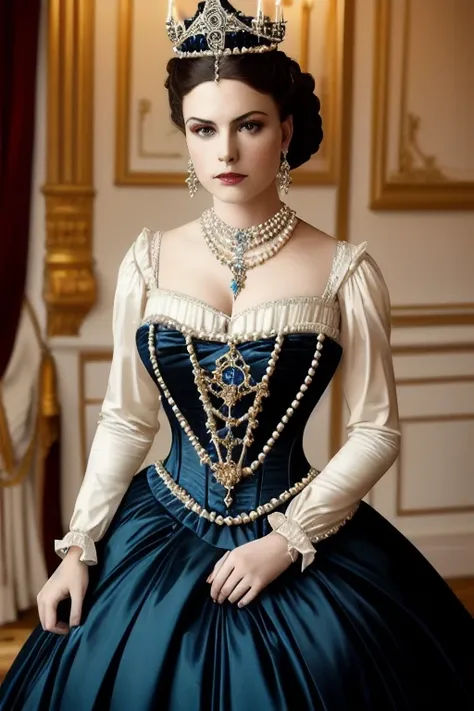 A stunning color portrait photograph of a beautiful woman Style-Princess:0.7 in a victorian era castle, a crown on her head, highly detailed  <lora:gothicNoir_gothicNoir:0.3>