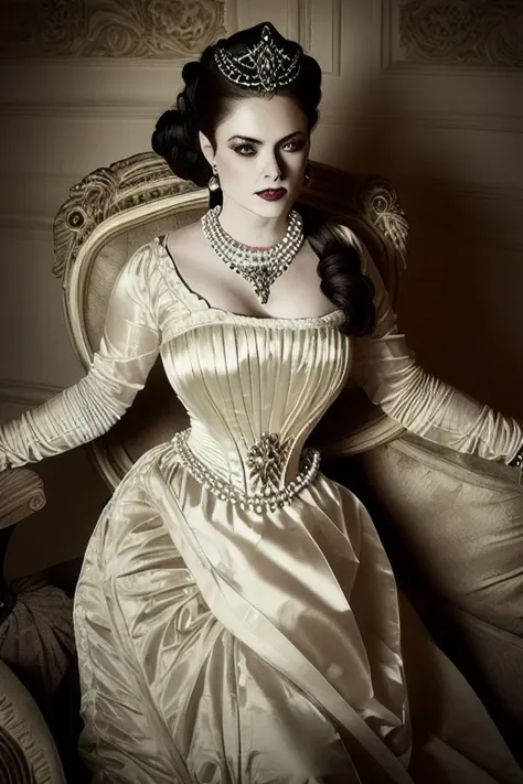 A stunning color portrait photograph of a beautiful woman Style-Princess:0.2 in a victorian era castle, a crown on her head, highly detailed  <lora:gothicNoir_gothicNoir:0.8>