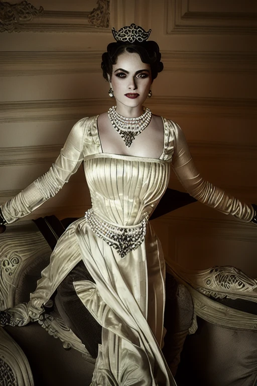 A stunning color portrait photograph of a beautiful woman Style-Princess:0 in a victorian era castle, a crown on her head, highly detailed <lora:gothicNoir_gothicNoir:1>