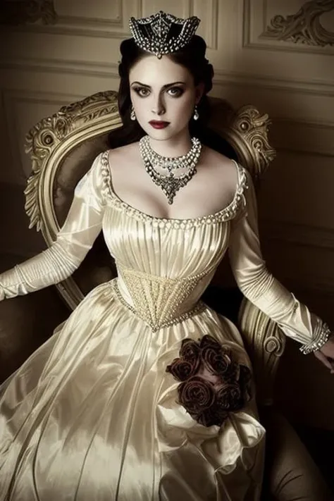 A stunning color portrait photograph of a beautiful woman Style-Princess:0.3 in a victorian era castle, a crown on her head, highly detailed <lora:gothicNoir_gothicNoir:0.7>