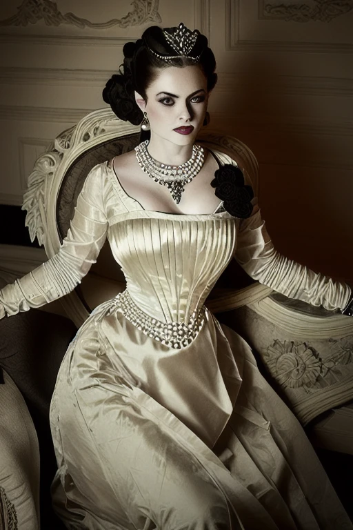 A stunning color portrait photograph of a beautiful woman Style-Princess:0.1 in a victorian era castle, a crown on her head, highly detailed <lora:gothicNoir_gothicNoir:0.9>