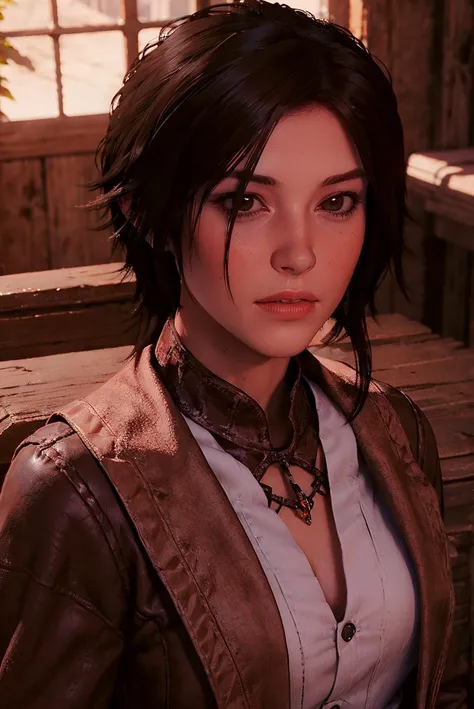 masterpiece,best quality,highres,<lora:ROTTR_Lara Croft:0.75>,1girls,solo,a photo of rottr_lracrft woman,cowboy shot,game cg,traditional clothes,sphinx,looking ahead,