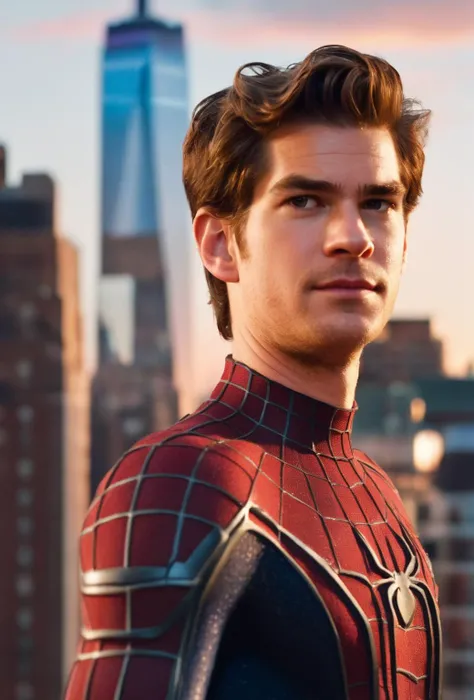 (Andrew Russell Garfield in a spider-man suit:1.5), ((opened face, standing at the New York roofs, sunrise on background)), shallow depth of field, highly detailed, best quality, photorealistic, epic, gorgeous, film grain, masterpiece, extremely detailed, best quality, trending on artstation, realistic, raw photo, detailed face and eyes, (((holding a mug of tea in his hands)))
<lora:Spider-Man:0.7> <lora:hairdetailer:0.5> <lora:ReaLora:0.4> <lora:detailed_eye_V2:0.8> <lora:GoodHands-vanilla:0.6>