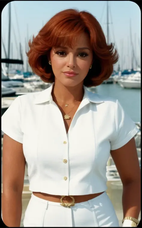 Sophia Loren in sexy referee clothes with lipstick and smiling