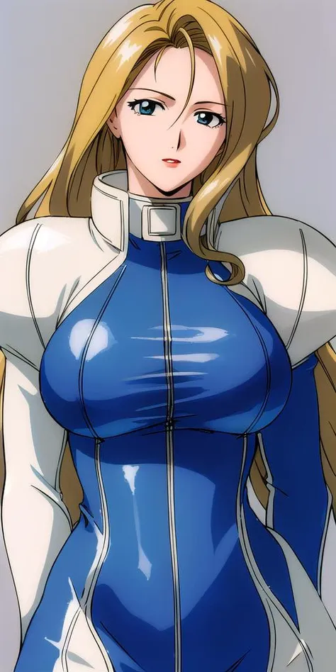 <lora:RexV4:0.7> macross7rex, huge_breasts, standing, solo, Blue_bikesuit_White_shoulder_pads, masterpiece, best_quality, detailed_face, detailed_eyes, highres, beautiful, detailed,