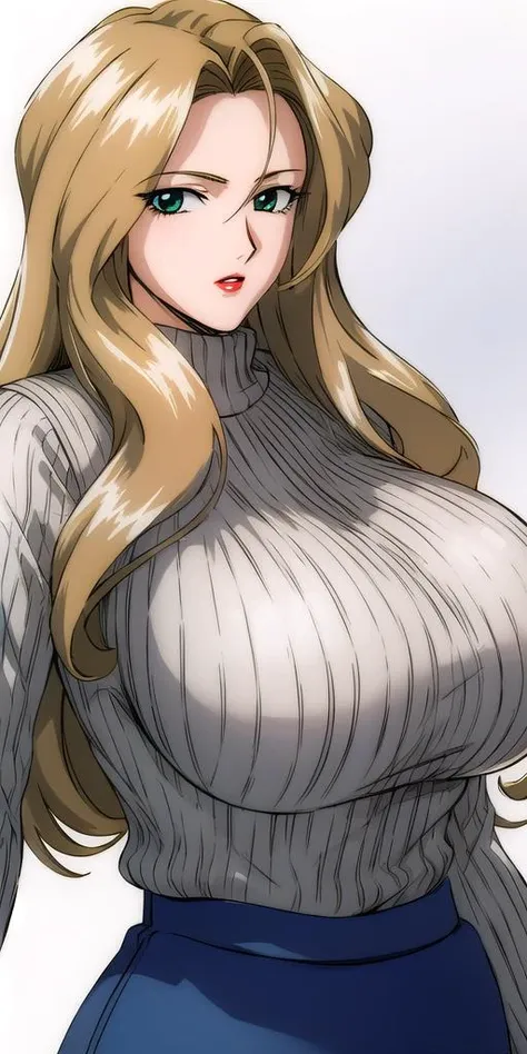 <lora:RexV4:0.7> macross7rex, huge_breasts, standing, solo, sweater, masterpiece, best_quality, detailed_face, detailed_eyes, highres, beautiful, detailed,