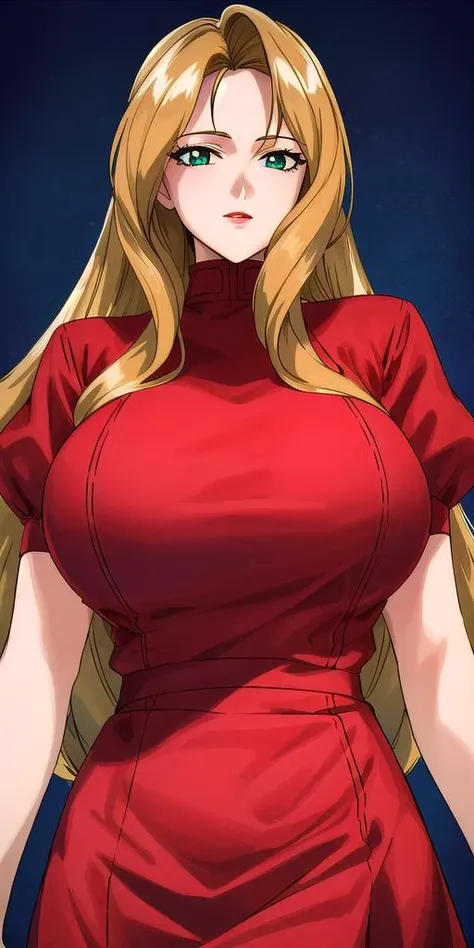 <lora:RexV4:0.7> macross7rex, huge_breasts, standing, solo, red_dress, masterpiece, best_quality, detailed_face, detailed_eyes, highres, beautiful, detailed,