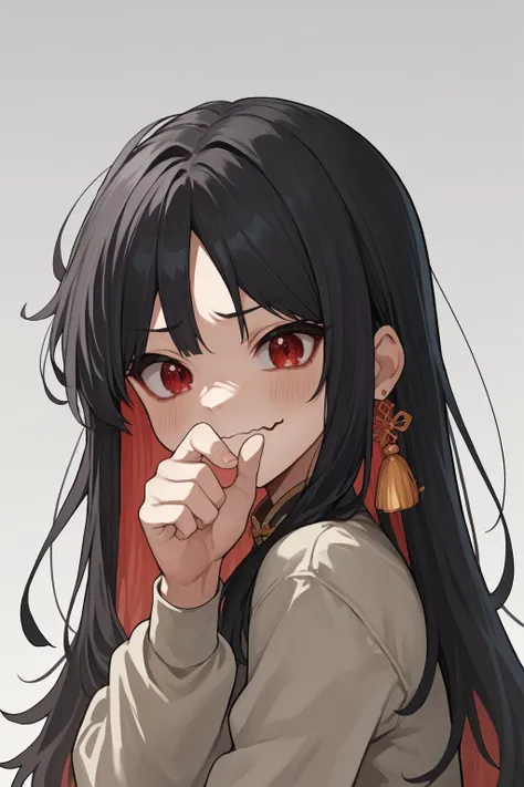 A close up of a person with long hair and red eyes - SeaArt AI