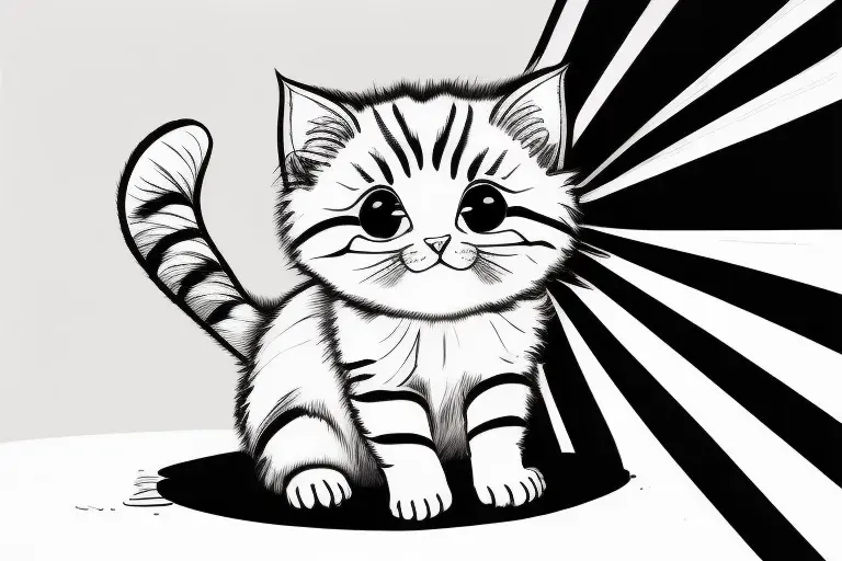 COLR_001 a cute kitten, full body, white background, black and white, thin lines