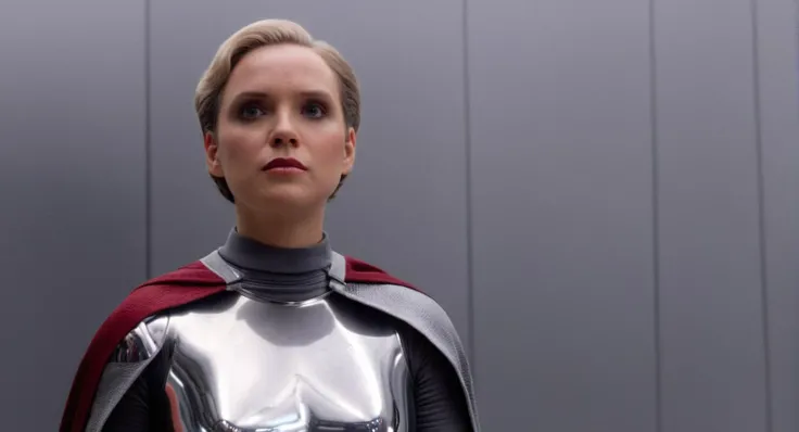 cinematic film still of <lora:Cinematic Vintage Hollywood Film Style:1> sharp detailed, Cinematic Vintage Hollywood Film Style
<lora:star wars style:0.8>
In star wars universe Captain Phasma a hot short hair blonde woman in a metallic costume with a cape on staring at camera, star wars style, shallow depth of field, vignette, highly detailed, high budget, bokeh, cinemascope, moody, epic, gorgeous, film grain, grainy