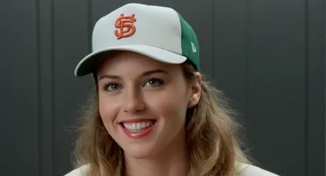 cinematic film still of <lora:Cinematic Vintage Hollywood Film Style:1> sharp detailed, Cinematic Vintage Hollywood Film Style
Closeup of a young woman in her 30's with a baseball hat on her head smiling with perfect teeth at camera and perfect cool fluorescent light on Kodak Vision3 500T Film Stock Footage Style, shallow depth of field, vignette, highly detailed, high budget, bokeh, cinemascope, moody, epic, gorgeous, film grain, grainy
