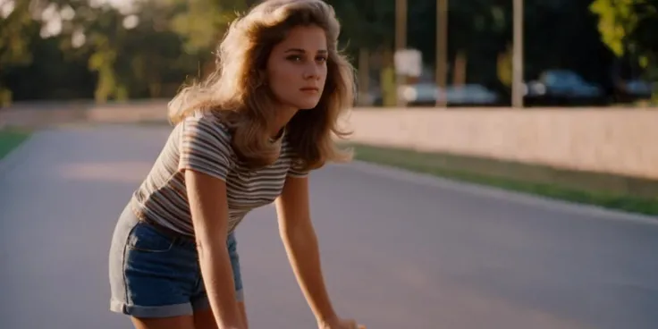 cinematic film still of  <lora:cinematic vintage film:1.2>
Diffused Light
1977
a woman in a striped shirt is on a skateboard cinematic vintage film style, shallow depth of field, vignette, highly detailed, high budget, bokeh, cinemascope, moody, epic, gorgeous, film grain, grainy