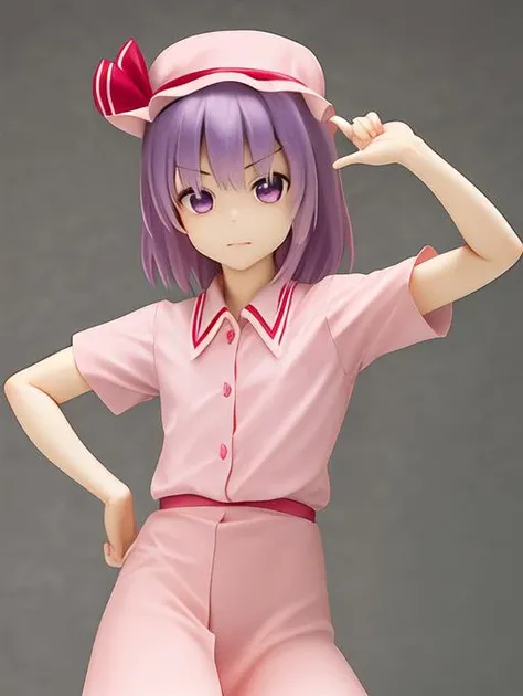 1girl, solo, cowboy shot, remilia scarlet, hsk, purple hair, pink hat, pink shirt, pink skirt, expressionless, masterpiece, high quality, detailed, <lora:hsk03:0.9:INS,MIDD>, <lora:figmaAnimeFigures_figma:1:BASE,OUTALL>