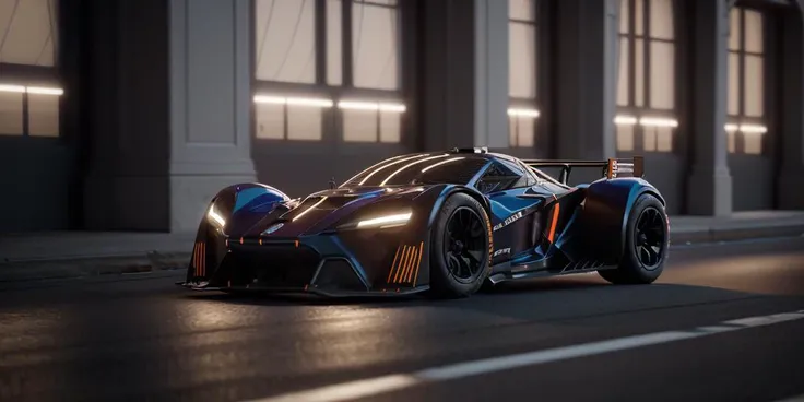 (blender cycles render style:1.2), solo, can-am race car, retrofuturistic, future concept shape, led lighting, wide and low stance, wheels rotation, speed, (masterpiece:1.1) , best quality, reflection paint, ground vehicle, vehicle focus, ultra-realistic detail, reflective ground, dutch camera angle,  <lora:Surfacing_v1:1>