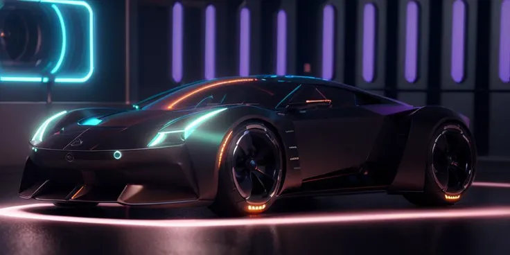 ((blender cycles render style)), solo, retrofuturistic, cyberpunk, steampunk, future concept shape, led lighting, wide and low stance, wheels rotation, speed, (masterpiece:1.1) , best quality, car, reflection paint, ground vehicle, vehicle focus, ultra-realistic detail, reflective ground, cardesignworld, car design, concept car, dutch camera angle,  <lora:Surfacing_v1:1>