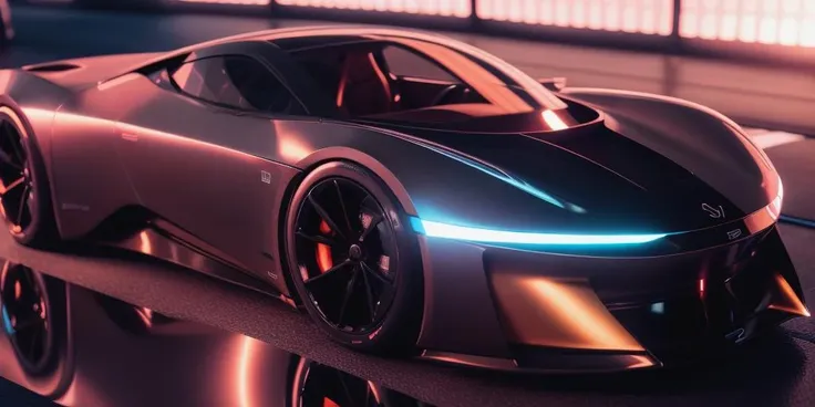 ((blender cycles render style)), solo, the futuristic city of Tokyo in the year 2050, sunset view reflected on the surface, lens flare, motion blur, blur background, (simple and new concept form), future hypercar, muscular volume, ultra wide and low stance, 1boy, wheels rotation, speed, masterpiece:2, best quality, car, science fiction, reflection paint, ground vehicle, vehicle focus, ultra-realistic detail, reflective ground, cardesignworld, car design trend 2023, black pearl metallic paint, low camera angle, <lora:Surfacing_v1:1>