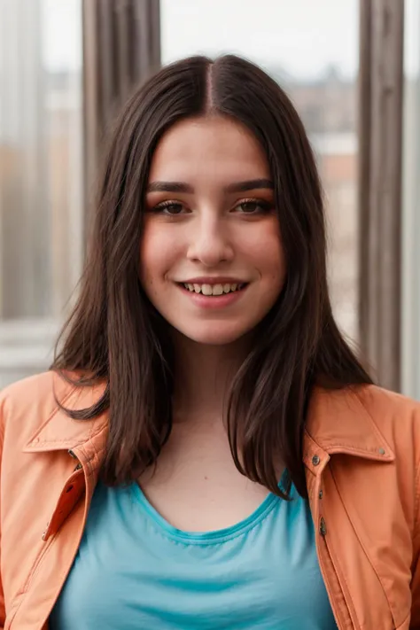 <lora:Sarah:0.8>, full color portrait of a young woman, wearing a jacket, smile, natural light, RAW photo, subject, 8k uhd, dslr, soft lighting, high quality, film grain, Fujifilm XT3, Nikon D850