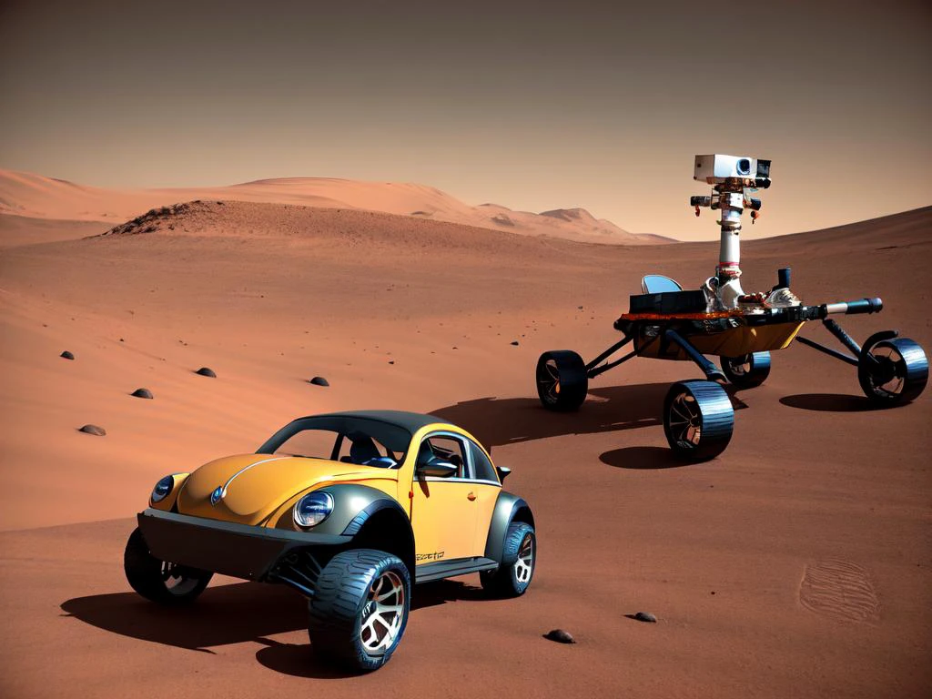 dunebeetle, no humans, outdoors, motion blur, surface_of_mars, opportunity_rover, alien_world, red_dust, red_sky, [ embedding:palettes\CS-BRYO : 1.5 ]