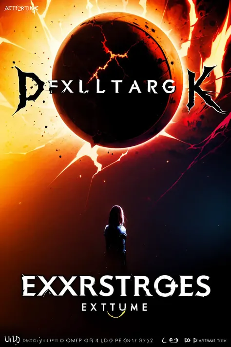 A visual title screen,(extreme detailed),(trending on artstation),(striking visuals),(Super-Resolution),unique visual effect,1girl,Text Style,gameCG,artistic technique,The background is a dark-style picture to unfold the character.,Real game textures,Darkness,Terror,