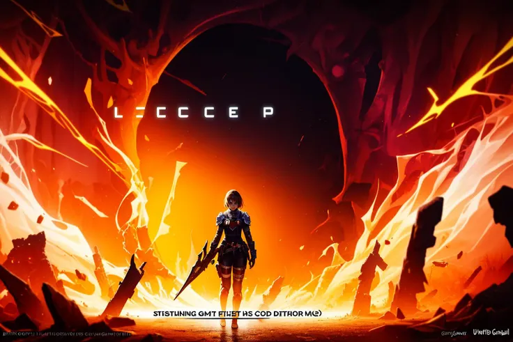 A visual title screen,(extreme detailed),(trending on artstation),(striking visuals),(Super-Resolution),unique visual effect,1girl,Text Style,gameCG,artistic technique,The background is a dark-style picture to unfold the character.,Real game textures,Darkness,Terror,