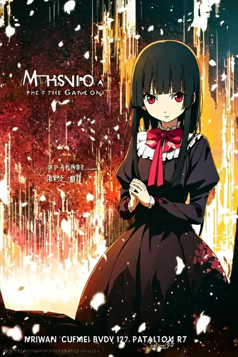 A visual title screen,Anime and Game Styles in the Early Years,masterpiece:1.4,best quality:1.4,high resolution:1.4,optical mixing,This is a cool title,Game Title,1girl,Look at the audience,(using subtle shifts in color and tone to create depth and dimension and a sense of craftsmanship and skill:1.3),expansive scenes,<lora:hellGirlEnmaAiLora_v1:1>,ippen shinde miru?,