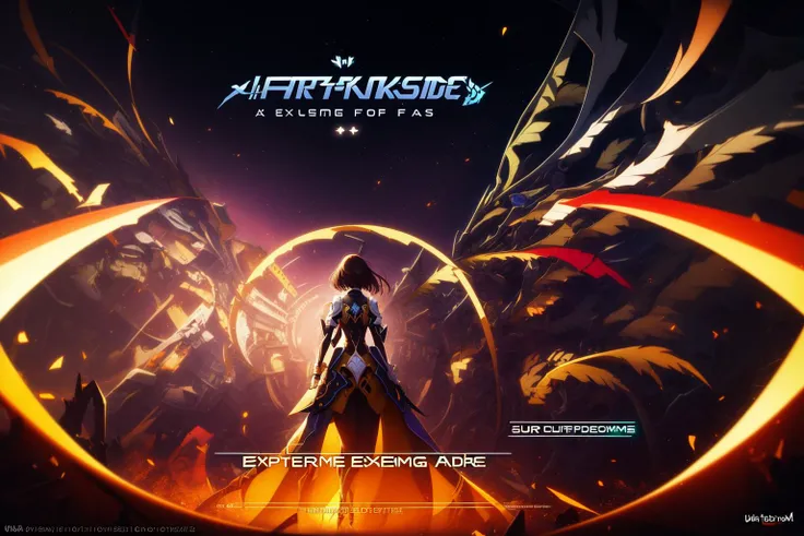 A visual title screen,(extreme detailed),(trending on artstation),(striking visuals),(Super-Resolution),unique visual effect,1girl,Text Style,anime,gameCG,Urban Architecture,artistic technique,
