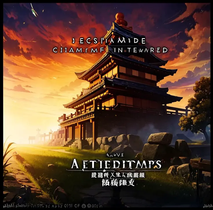 A visual title screen,(((Character is title name))),No characters,Game Title,The title of slow movement in the ancient early period.,Not Japanese anime,