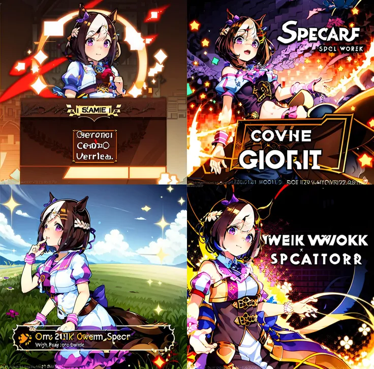A visual title screen,Game Title,<lora:specialWeekUmamusume_v10:1>,special week (umamusume),