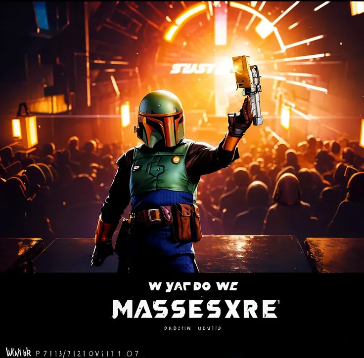 A visual title screen,Anime and Game Styles in the Early Years,masterpiece:1.4,best quality:1.4,high resolution:1.4,optical mixing,This is a cool title,Game Title,The character is the title itself.,Characters are words, not images.,Character Title,Look at the audience,(using subtle shifts in color and tone to create depth and dimension and a sense of craftsmanship and skill:1.3),expansive scenes,<lora:ARWbobafett:1>,bobafett,