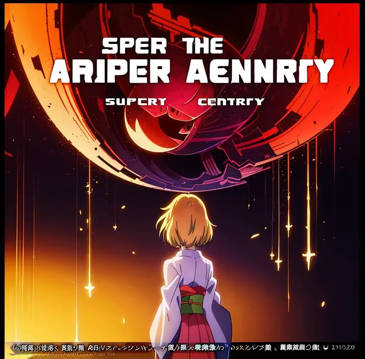 A visual title screen,(extreme detailed),(Super-Resolution),1girl,Text Style,retro artstyle,(((Japanese anime in the last century))),Darkness,Terror,