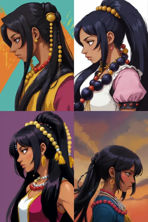 <lora:ptrcershn:1> ptrcershn, side profile, long hair, hair-beads, 2d