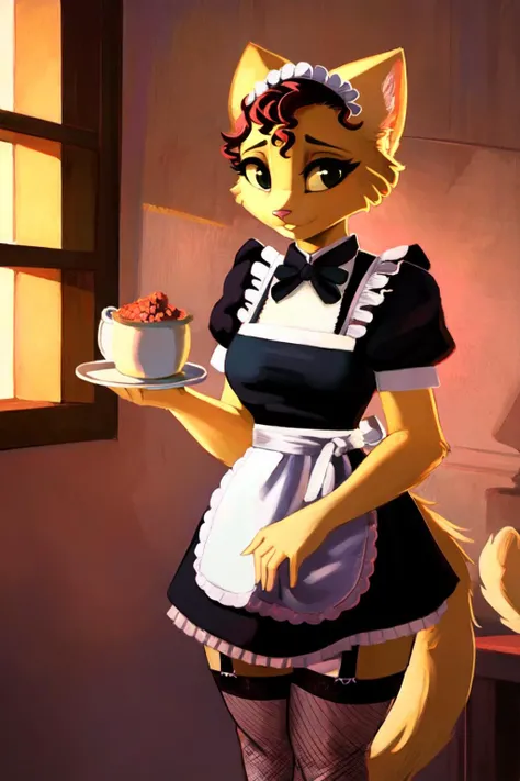 <lora:katia-v1-locon:1> katia, small breast, (detailed fluffy fur:1.2), shy face,  (serving dinner:1.2), (curly hair:1.2), cat tail,
sagging breasts,  (english 1950s \(style\) [light blue|gold] dress) under  (white waist frilled apron:1.2) fr3nchma1d, apron, maid, maid headdress, thighhighs, garter straps, fishnets
(masterpiece:1.2), (highly detailed:1.2), (intricate:1.2), (best quality:1.2), (realistic:1.2), (photographic:1.2),
manor dining room, (art deco walls), (art deco windows),
cinematic light, vivid colors, <lora:Sagging Breasts v1:1> <lora:fr3nchma1d:0.7>
