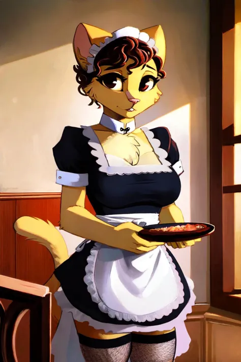 <lora:katia-v1-locon:1> katia, small breast, (detailed fluffy fur:1.2), shy face,  (serving dinner:1.2), (curly hair:1.2), cat tail,
sagging breasts,  (english 1950s \(style\) [light blue|gold] dress) under  (white waist frilled apron:1.2) fr3nchma1d, apron, maid, maid headdress, thighhighs, garter straps, fishnets
(masterpiece:1.2), (highly detailed:1.2), (intricate:1.2), (best quality:1.2), (realistic:1.2), (photographic:1.2),
manor dining room, (art deco walls), (art deco windows),
cinematic light, vivid colors, <lora:Sagging Breasts v1:1> <lora:fr3nchma1d:0.7>