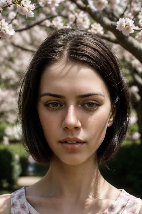 AnyaZenokova <lora:AnyaZenkova_1.2:1> <lora:add_detail:0.8> epic character composition, by ilya kuvshinov, alessio albi, nina masic, sharp focus, natural lighting, subsurface scattering, f2, 35mm, film grain,matte skin, pores, colors, hyperdetailed, hyperrealistic, confident, certain, poise, conviction, faith, boldness, looking at camera, ( designer tailored patterned custom fabric summer dress :1.2), close-up of 1girl, detailed shoulders, detailed arms, detailed face, detailed neck, detailed eyes, detailed pupils, undershirt, In the ethereal ambiance of a Japanese cherry blossom garden, the photographer carefully composes an upper body portrait, framing the model against a backdrop of blooming sakura trees and delicate petals dancing in the breeze. The expressive gaze harmonizes with the serene beauty of the exotic locale, creating a captivating tableau. Dramatic folds and subtle color contrasts unfold against the canvas of pink blossoms, accentuating the model s natural contours. The soft sunlight filtering through the cherry blossoms imparts a gentle radiance to the scene. Subtle textures and graceful elegance intertwine, creating a visual poetry that blends the model s modern style with the timeless allure of the Japanese garden. In the tranquil simplicity of this sakura setting, the photographer transforms natural light into an art form. The model seamlessly becomes part of the blossoming scenery, each fold and highlight contributing to a composition that captures not just the visual but also the tactile essence of the moment. This photograph becomes a conduit for emotion, inviting the viewer to feel the delicate atmosphere, sense the textures of the cherry blossoms, and envision the embrace of opulence within the serene beauty of the garden. The photographer s skill transforms the interaction between the model and the cherry blossom garden into a poetic harmony, leaving an indelible mark on the senses.