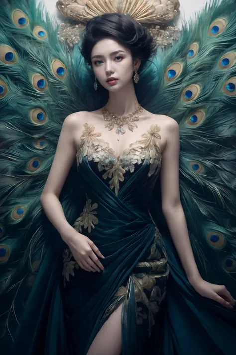Presenting the captivating "Fashionista" magazine cover, designed with a theme of mesmerizing peacock green. Our cover model is the epitome of beauty and allure, captivating all with her stunning presence. Her flowing silver hair cascades gracefully, perfectly complemented by tasteful and elegant makeup.
Her piercing ocean blue eyes draw you in, reflecting a sense of depth and allure, while her lips resemble delicate rose petals, adding to her enchanting charm.
Dressed in a breathtaking and sophisticated peacock lace gown, adorned with intricate precious metal and gemstone embellishments, she embodies the essence of elegance and luxury in the enchanting hue of peacock green. The dress accentuates her beauty, showcasing her as the epitome of sophistication and flair.
The background of the cover is a visual wonder, featuring a harmonious blend of delicate flower petals and sparkling gemstones, creating an ambiance of ethereal beauty. The flowers add a touch of romance and charm, while the gemstones shimmer like precious treasures, enhancing the allure of the scene.
This "Fashionista" magazine cover celebrates the allure of peacock green, captivating readers with the mesmerizing beauty of a stunning model adorned in a glamorous and intricate ensemble. With its opulent charm and graceful finesse, the cover promises a captivating journey into the world of fashion and style, a must-have for every fashionista's collection.