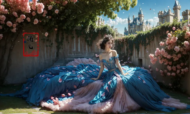 (masterpiece, top quality, best quality, official art, beautiful and aesthetic:1.2),(fractal art:1.2) (Scattered petal:1.6)Outdoors, (castles background:1.8)super vista, super wide AngleLow Angle shooting, super wide lens,
1girlsoloflowerjewelrypurple blue dressbare shoulders
petalstiaranecklacePeacock (full body:1.5), Crossed legs, sitting, Milky skin, (shiny skin:1.5)
<lora:~Q?-[TQlN; Peacock:0.8>