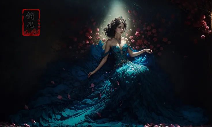 (masterpiece, top quality, best quality, official art, beautiful and aesthetic:1.2),(fractal art:1.2) (Scattered petal:1.6)(dark green background:1.2)
1girlsoloflowerjewelryblue dressbare shoulders
petalstiaranecklacePeacock (full body:1.5), Crossed legs, sitting, Milky skin, (shiny skin:1.5)
<lora:~Q?-[TQlN; Peacock:0.8>